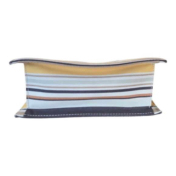 Top Handle Canvas Brown Yellow Cream Stripe Handbag - Picture 7 of 9